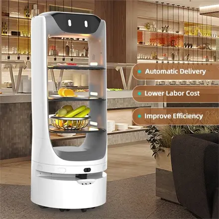 Autonomní robot na doručování jídla | Robot číšník | Restauranční robot | Hotelový servisní robot